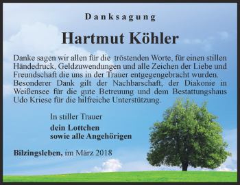 Traueranzeige von Hartmut Köhler von Thüringer Allgemeine
