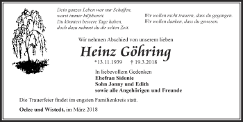 Traueranzeige von Heinz Göhring von Ostthüringer Zeitung