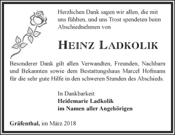 Traueranzeige von Heinz Ladkolik