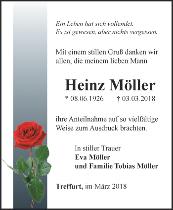 Traueranzeige von Heinz Möller von Thüringer Allgemeine, Thüringische Landeszeitung