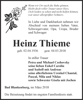 Traueranzeige von Heinz Thieme