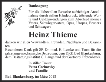 Traueranzeige von Heinz Thieme von Ostthüringer Zeitung