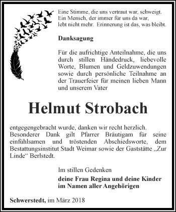 Traueranzeige von Helmut Strobach von Thüringer Allgemeine, Thüringische Landeszeitung