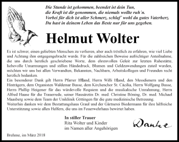 Traueranzeige von Helmut Wolter von Thüringer Allgemeine