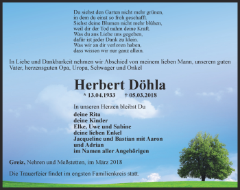 Traueranzeige von Herbert Döhla