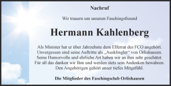 Traueranzeige von Hermann Kahlenberg von Thüringer Allgemeine