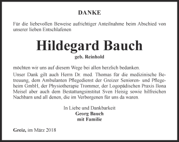 Traueranzeige von Hildegard Bauch