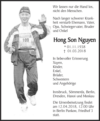 Traueranzeige von Hong Son Nguyen von Thüringer Allgemeine