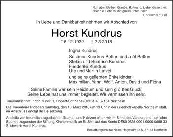Traueranzeige von Horst Kundrus von Thüringer Allgemeine