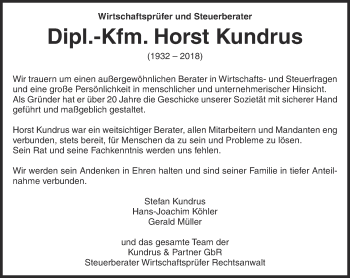 Traueranzeige von Horst Kundrus von Thüringer Allgemeine
