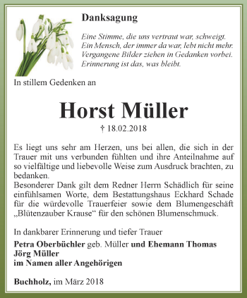 Traueranzeige von Horst Müller von Thüringer Allgemeine