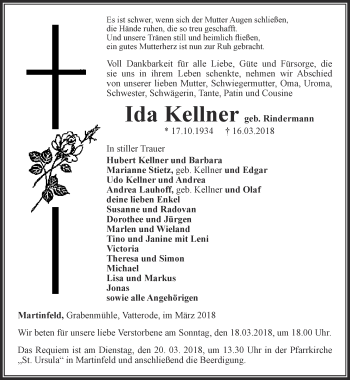 Traueranzeige von Ida Kellner von Thüringer Allgemeine