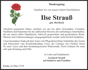 Traueranzeige von Ilse Strauß