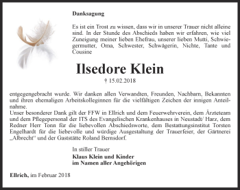 Traueranzeige von Ilsedore Klein von Thüringer Allgemeine