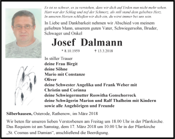 Traueranzeige von Josef Dalmann von Thüringer Allgemeine