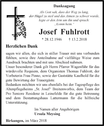 Traueranzeige von Josef Fuhlrott von Thüringer Allgemeine