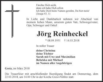 Traueranzeige von Jörg Reinheckel