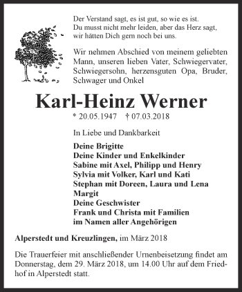 Traueranzeige von Karl-Heinz Werner von Thüringer Allgemeine, Thüringische Landeszeitung