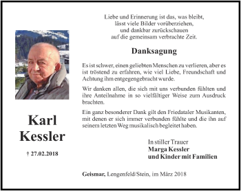 Traueranzeige von Karl Kessler von Thüringer Allgemeine