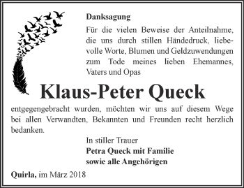 Traueranzeige von Klaus-Peter Queck von Ostthüringer Zeitung