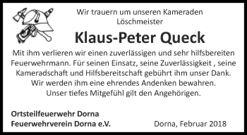 Traueranzeige von Klaus-Peter Queck von Ostthüringer Zeitung