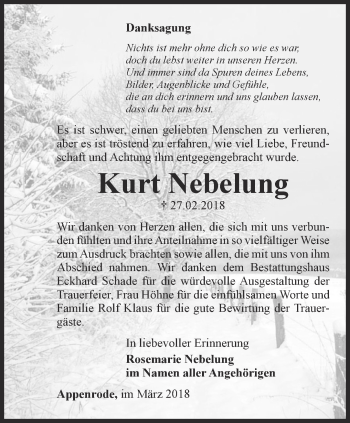 Traueranzeige von Kurt Nebelung von Thüringer Allgemeine