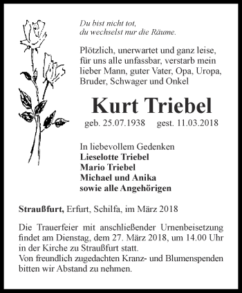 Traueranzeige von Kurt Triebel von Thüringer Allgemeine