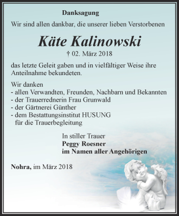 Traueranzeige von Käte Kalinowski von Thüringer Allgemeine