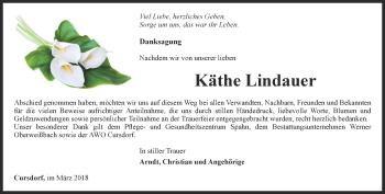 Traueranzeige von Käthe Lindauer von Ostthüringer Zeitung