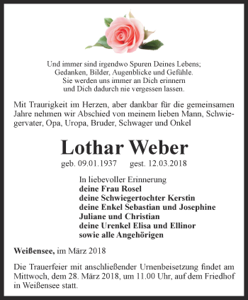 Traueranzeige von Lothar Weber von Thüringer Allgemeine