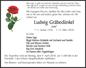 Traueranzeige von Ludwig Gräbedünkel von Ostthüringer Zeitung, Thüringische Landeszeitung
