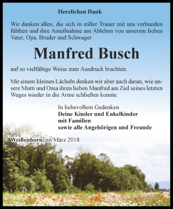 Traueranzeige von Manfred Busch von Ostthüringer Zeitung