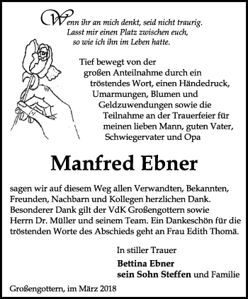 Traueranzeige von Manfred Ebner von Thüringer Allgemeine, Thüringische Landeszeitung