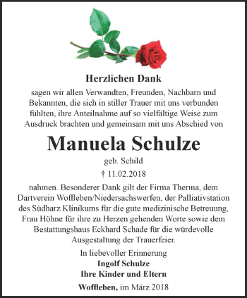 Traueranzeige von Manuela Schulze von Thüringer Allgemeine