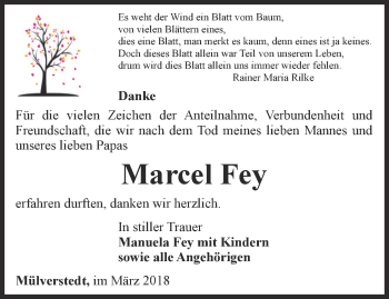 Traueranzeige von Marcel Fey von Thüringer Allgemeine, Thüringische Landeszeitung