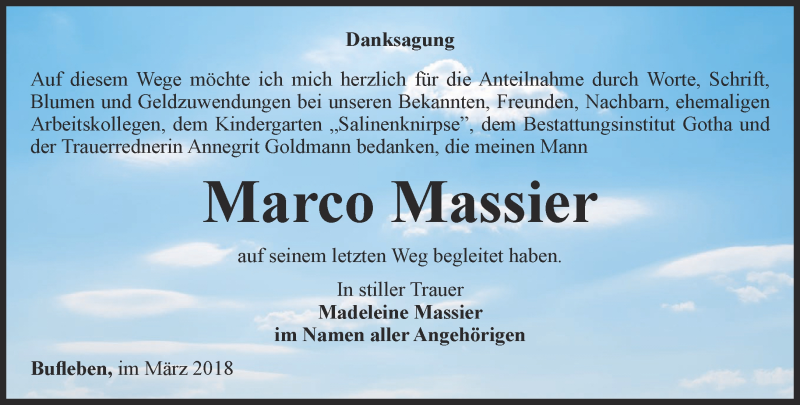  Traueranzeige für Marco Massier vom 03.03.2018 aus Ostthüringer Zeitung, Thüringische Landeszeitung