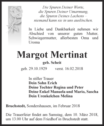 Traueranzeige von Margot Mertinat von Thüringer Allgemeine, Thüringische Landeszeitung