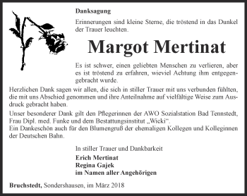 Traueranzeige von Margot Mertinat von Thüringer Allgemeine, Thüringische Landeszeitung