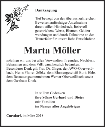 Traueranzeige von Marta Möller von Ostthüringer Zeitung