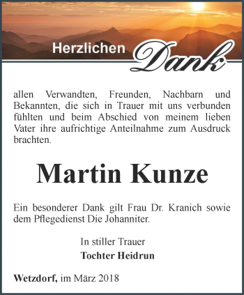 Traueranzeige von Martin Kunze von Ostthüringer Zeitung