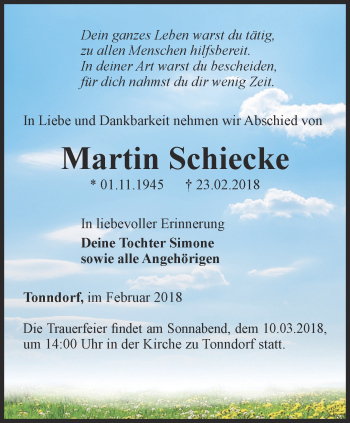 Traueranzeige von Martin Schiecke von Thüringer Allgemeine, Thüringische Landeszeitung