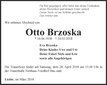 Traueranzeige von Otto Brzoska von Ostthüringer Zeitung