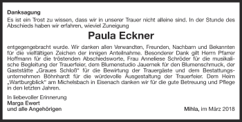 Traueranzeige von Paula Eckner von Thüringer Allgemeine, Thüringische Landeszeitung