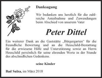 Traueranzeige von Peter Dittel von Thüringer Allgemeine, Thüringische Landeszeitung