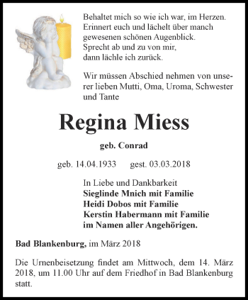 Traueranzeige von Regina Mies