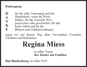 Traueranzeige von Regina Miess