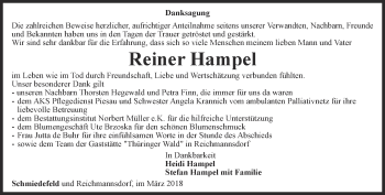 Traueranzeige von Reiner Hampel von Ostthüringer Zeitung