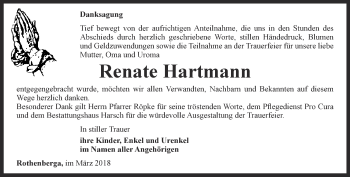 Traueranzeige von Renate Hartmann von Thüringer Allgemeine