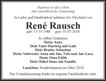 Traueranzeige von René Rausch von Thüringer Allgemeine