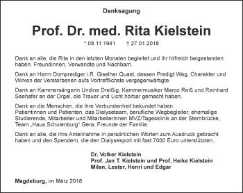 Traueranzeige von Rita Kielstein von Ostthüringer Zeitung